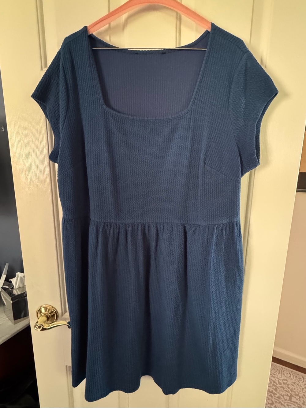 Textured Square-Neck Lake Blue Dress